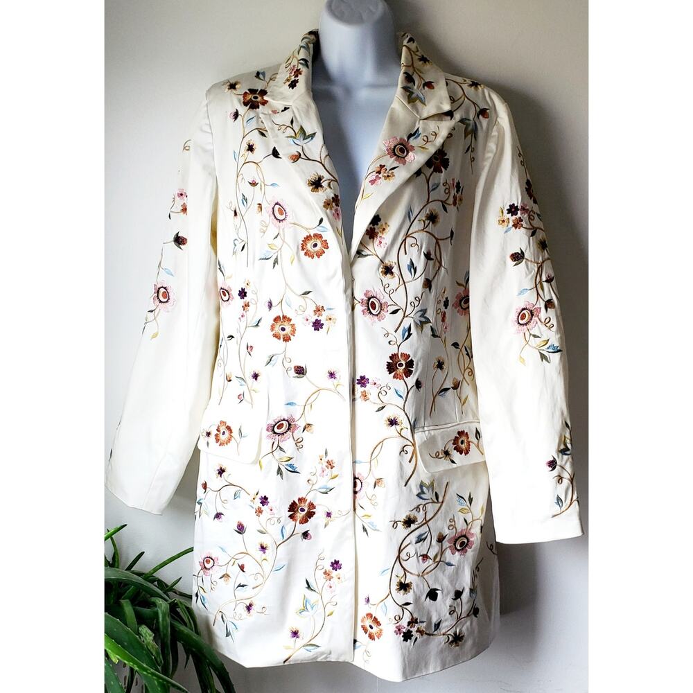 Blaine Trump Womens Cream Floral Blazer Size Small Boho Feminine Sexy Cottage